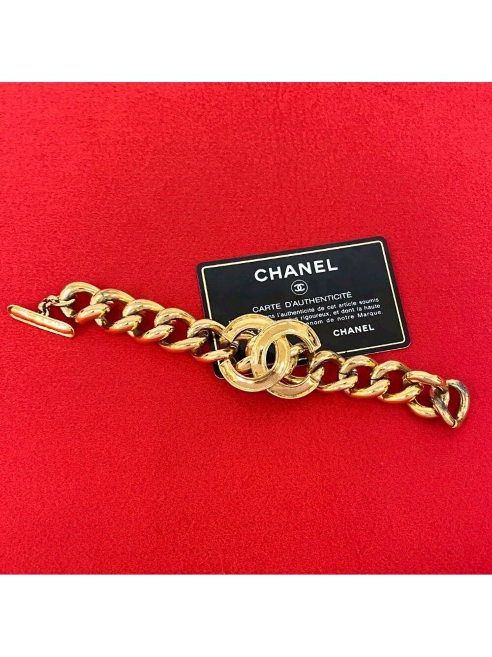 Chanel With Rice 94P Vintage CC Logo Chain Bracelet Bangle Gold